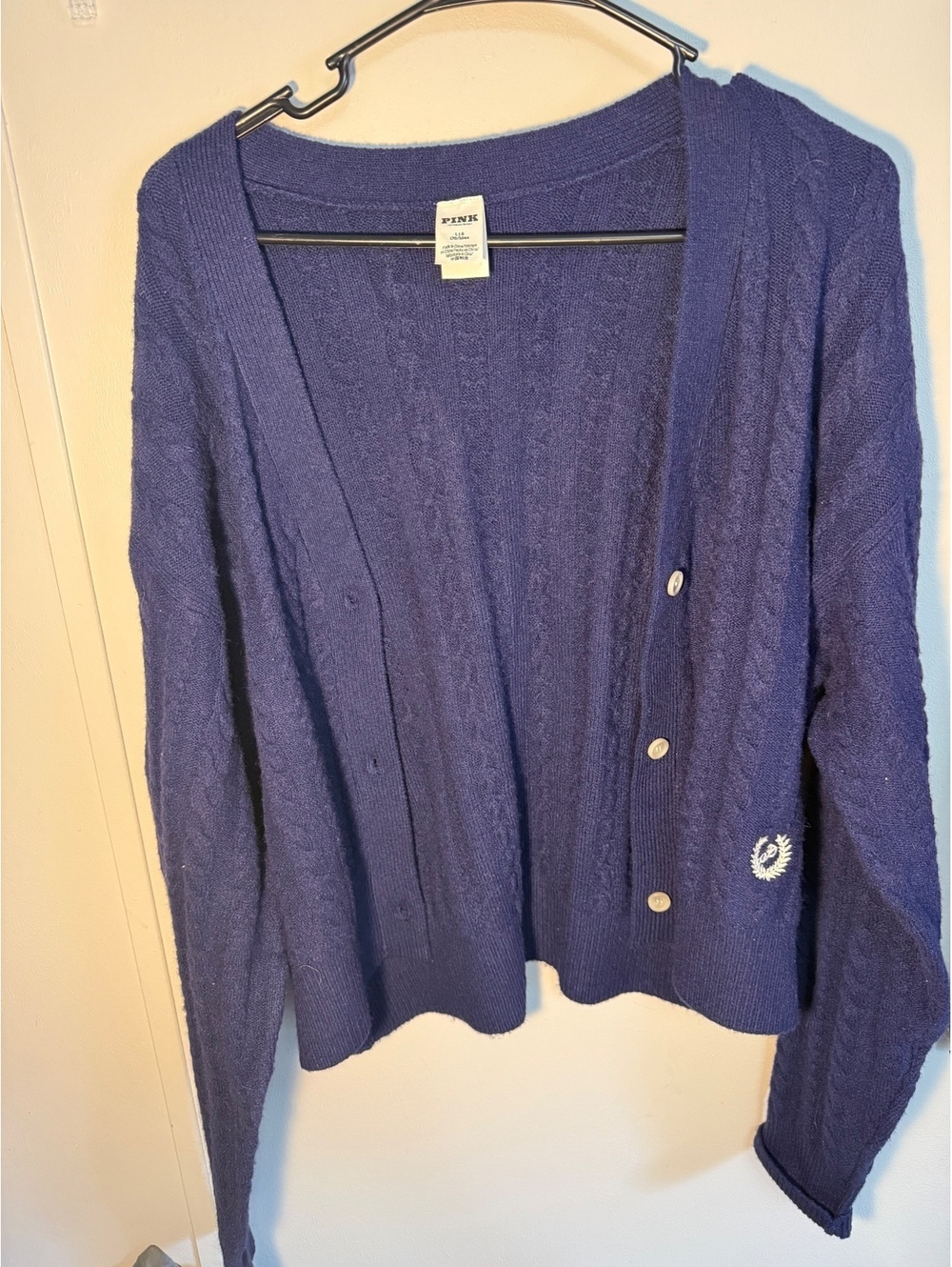 Victoria's Secret PINK Navy Blue Cable Knit Cardigan Sweater Large